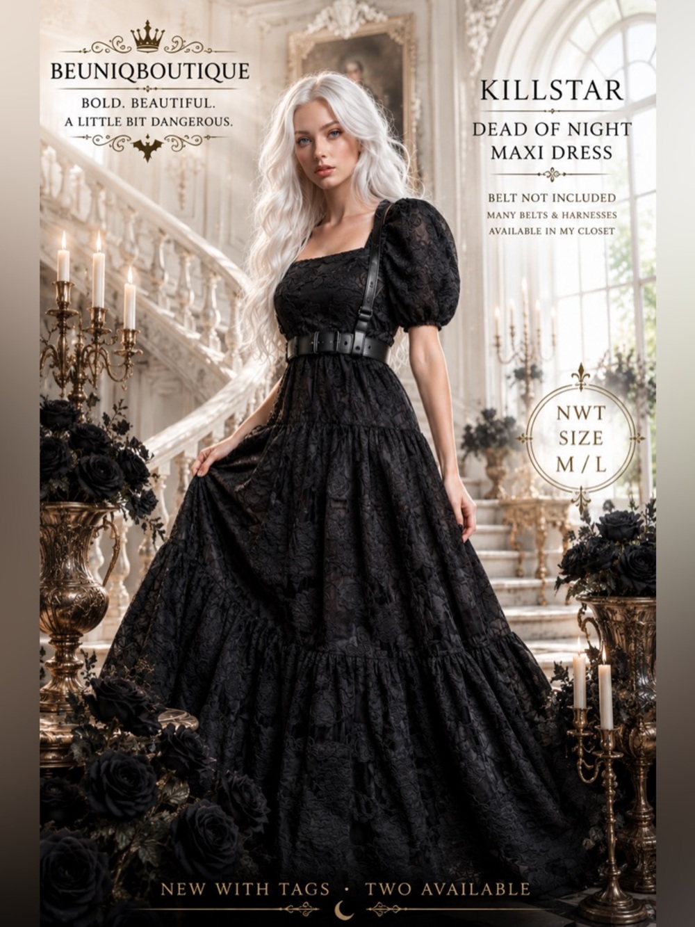 NWT Killstar Dead of Night Burnout Floral Maxi Dress M/L Goth Cottagecore - Picture 1 of 13
